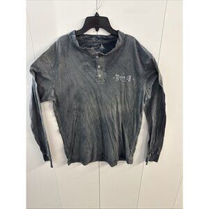 Aqua Henley Mens 2XL Gray Long Sleeve Shirt Cross Wings
